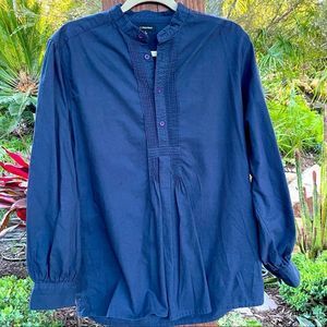 J. PETERMAN Women's Blue Pleated Popover Long sleeve Henley Shirt Size small
